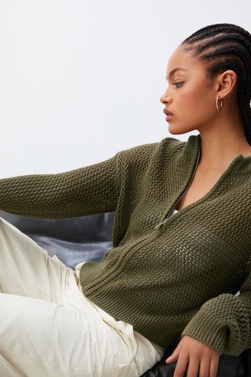 Buy Mesh Stitch Knitted Bomber Cardigan from Next