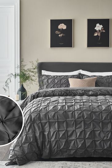All Over Pleated Duvet Cover And, Grey Duvet Covers King Size