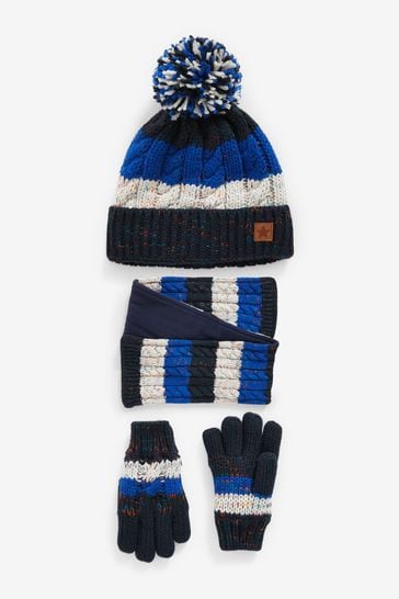 Blue Stripe Hat, Scarf and Gloves Set (3-16yrs)