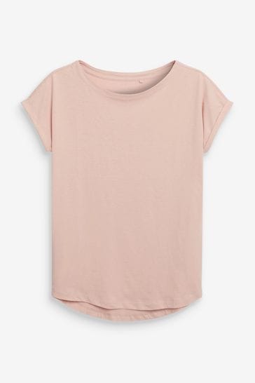Light Pink Round Neck Cap Sleeve T-Shirt