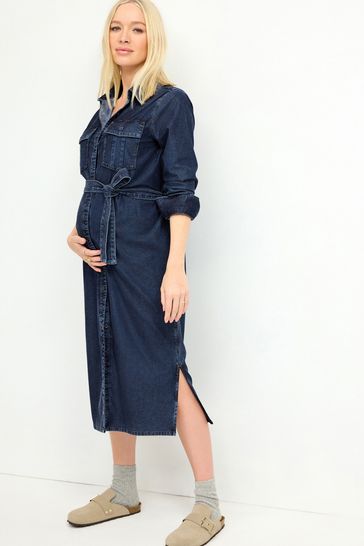 Blue Maternity Longline Denim Dress