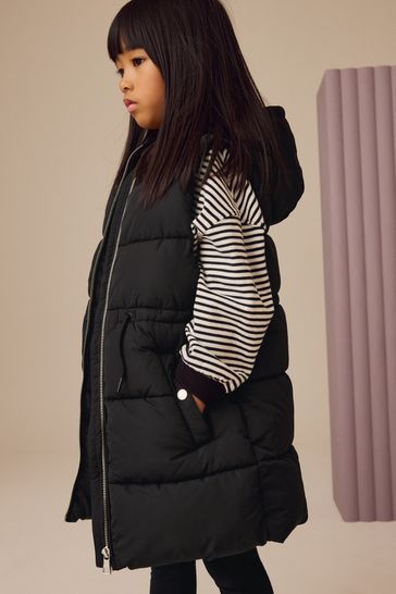 Black Shower Resistant Hooded Padded Gilet 3 16yrs
