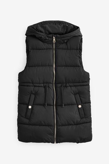 Black Shower Resistant Hooded Padded Gilet 3 16yrs