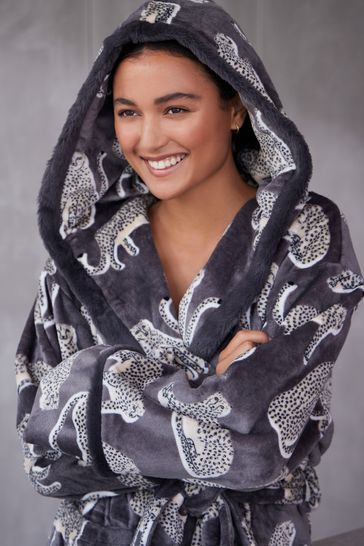 Grey leopard print dressing gown discount