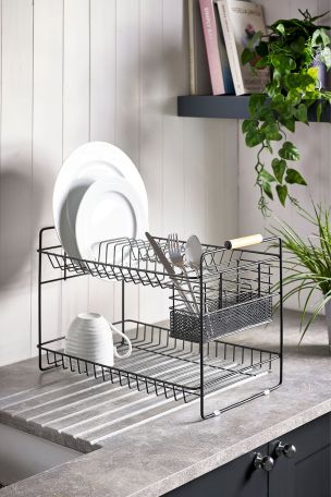 Black Bronx 2 Tier Dish Drainer And Cutlery Holder