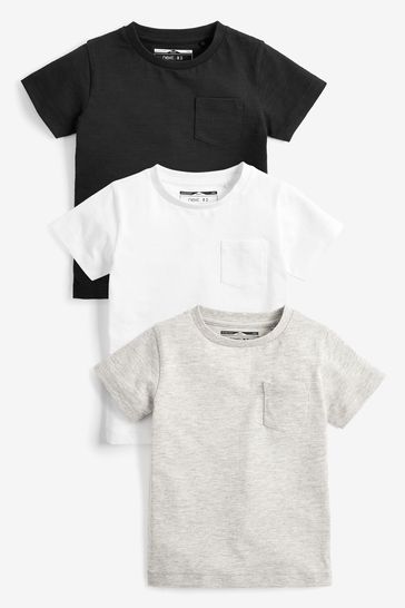 Black/Grey 3 Pack Plain T-Shirts (3mths-7yrs)