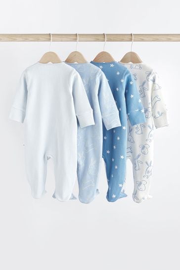 Blue Bunny Baby Zipped Sleepsuit 4 Pack (0mths-2yrs)