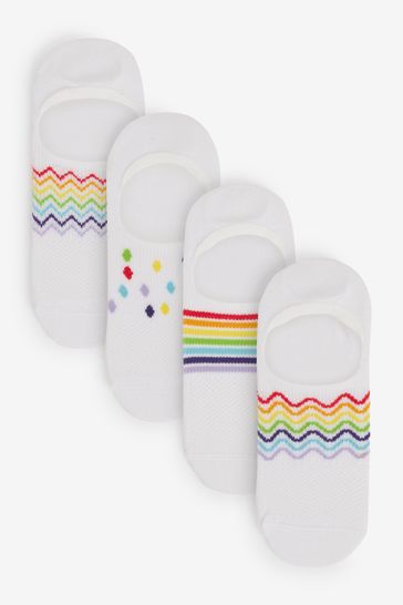 White Rainbow High Cut Invisible Trainer Socks 4 Pack
