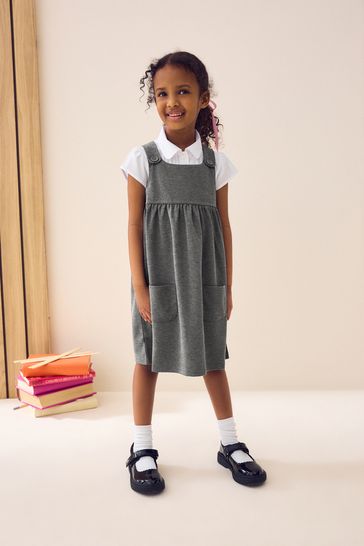 Grey Jersey Stretch Pinafore School Dress 3 14yrs