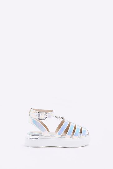 Buy River Island Girls Silver Caged Chain Silk Sandals from Next Luxembourg