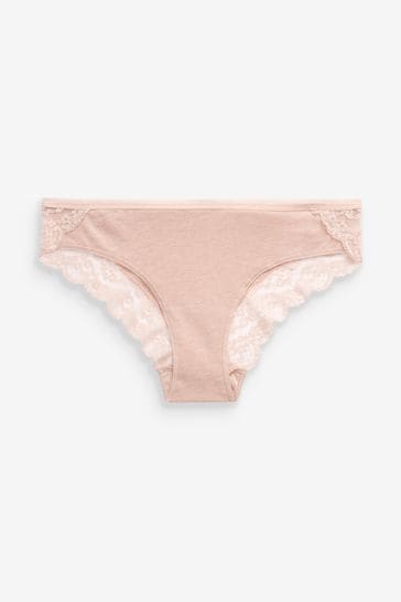 Grey Marl/Pink/Plum Bikini Cotton and Lace Knickers 4 Pack