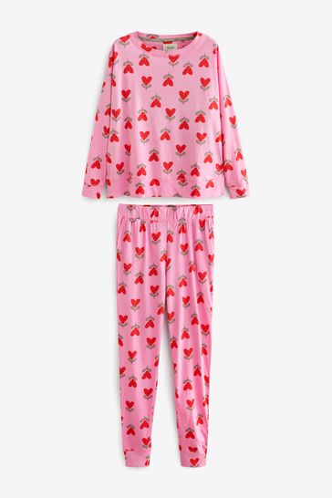 Pink Heart 100 Cotton Long Sleeve Pyjamas