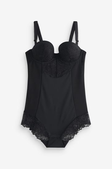 Black Firm Tummy Control Cupped Lace Body