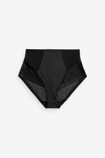 Black High Rise Animal Print Mesh Tummy Control Knickers
