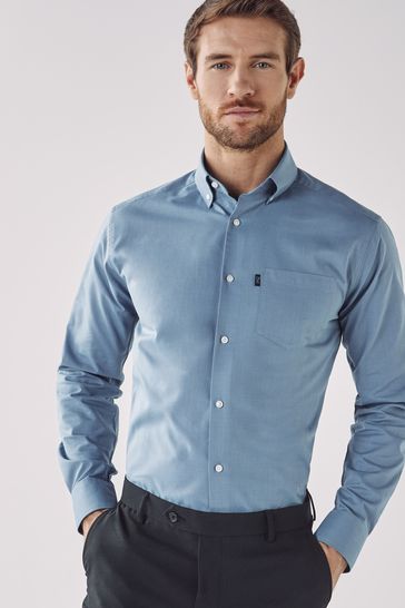 Dusky Blue Regular Fit Single Cuff Easy Iron Button Down Oxford Shirt