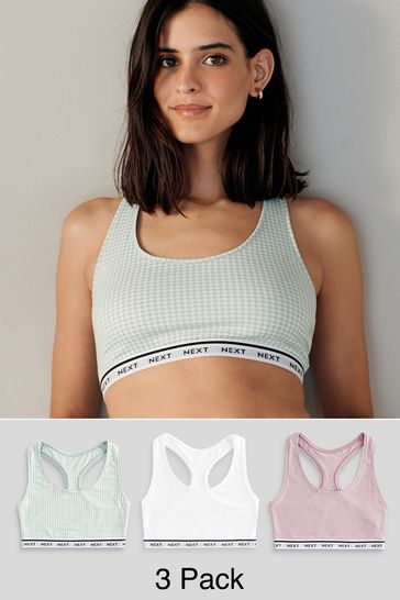 Buy Black/Grey Marl/White Cotton Crop Top 3 Pack from Next USA