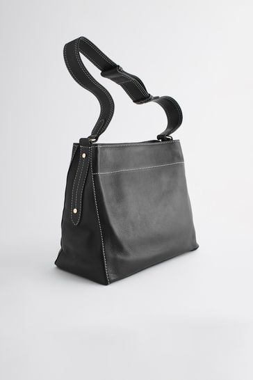 Black Leather Stitch Tote Bag