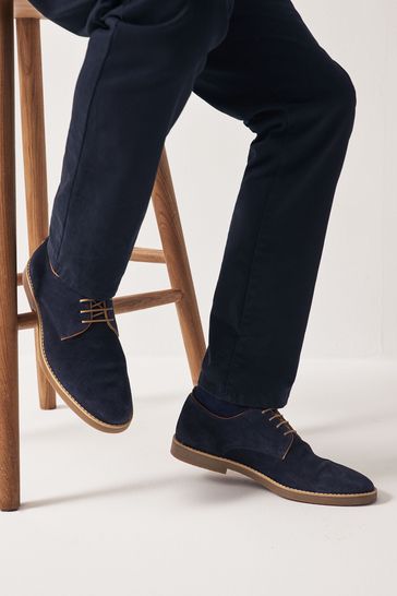 Navy Blue Suede Derby Shoes