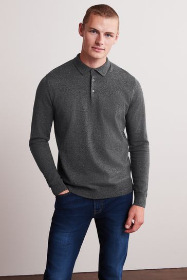 Black Regular Knitted Long Sleeve Polo Shirt