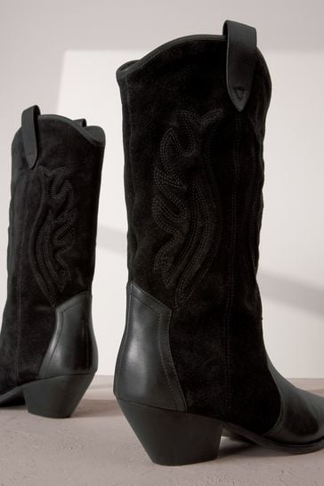 Black suede online western boots
