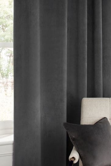 Charcoal Grey Matte Velvet Lined Eyelet Curtains