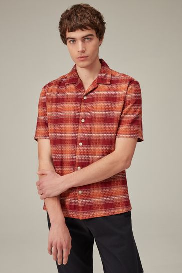 Red Check Short Sleeve Textured Shirt