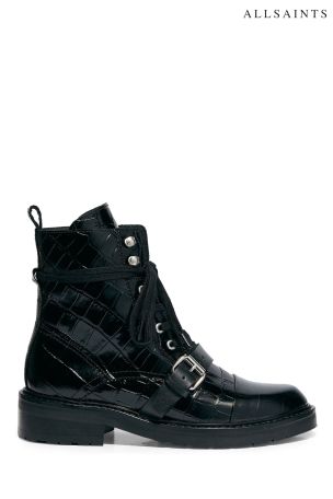 Buy AllSaints Black Croc Donita Croco Ankle Cow Boots from