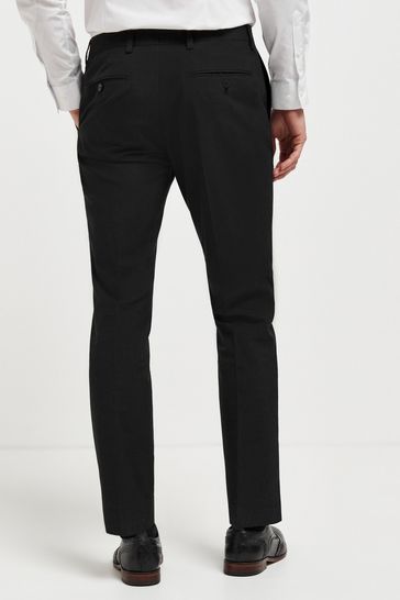Black Slim Wool Mix Textured Suit Trousers