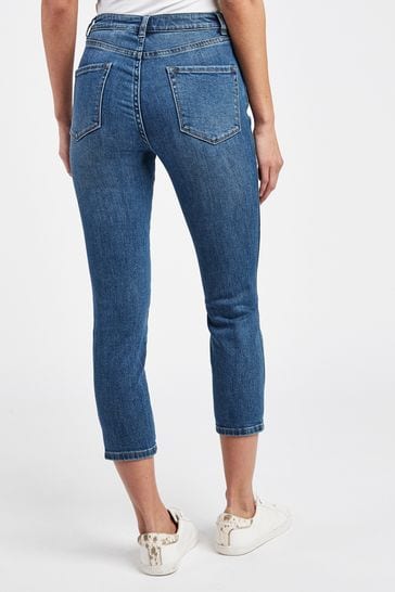 Mid Blue Denim Skinny Cropped Jeans