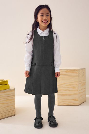 Grey Embroidered Pinafore School Dress 3 14yrs