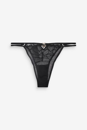 Black Heart Embroidered Tanga Knicker