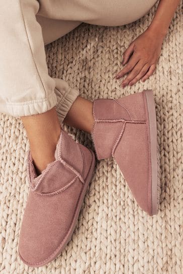 Grey Faux Fur Lined Suede Slipper Boots