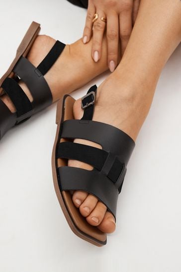Black Standard Wide Fit Forever Comfort Leather Slingback Sandals