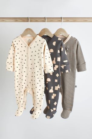 Monochrome Baby Sleepsuits 3 Pack 0mths 3yrs