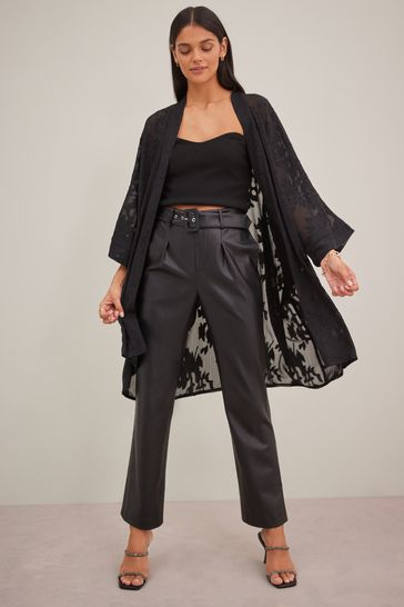 Black Sheer Embroidered Longline Kimono
