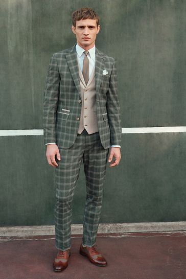 Buy Trimmed Check Suit Trousers from Next