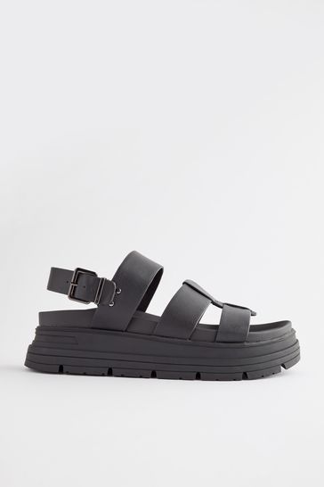 Black chunky platform sandals clearance