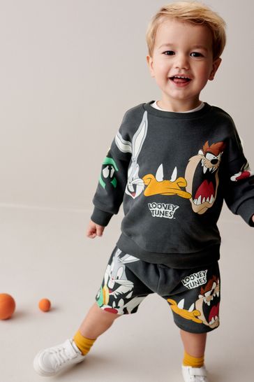 Charcoal Grey Looney Tunes Crew Sweatshirt and Shorts Set (3mths-8yrs)