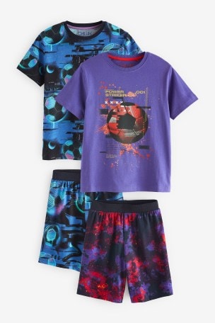 Blue Purple Football Short Pyjamas 2 Pack 5 16yrs
