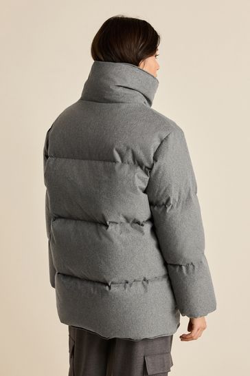 Down lined top wool coat womens