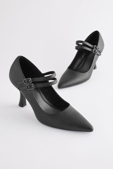 Black Forever Comfort Point Toe Mary Jane Heel Shoes