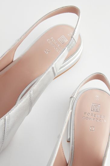 Silver Forever Comfort® Leather Panelled Slingback Shoes