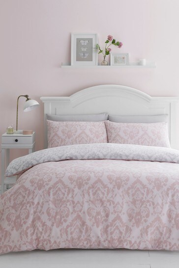 Catherine Lansfield Damask Duvet Cover, White And Pink Duvet Cover Double