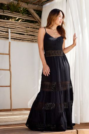 Myleene Klass Lace 100 Cotton Maxi Black Dress