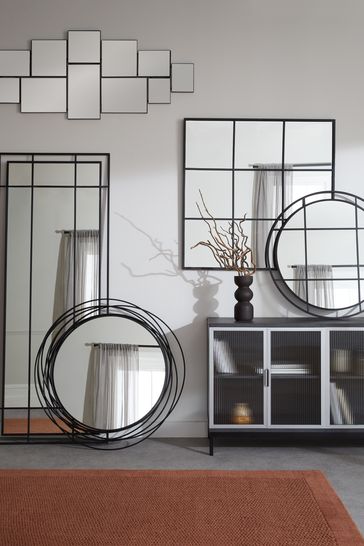 Black Metal Window Square Square Wall Mirror