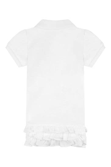 فستان بولو قطن أبيض بشعار للبنات البيبي