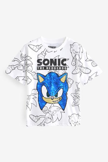 White Black 100 Cotton Sonic Flippy Sequin T Shirt 3 14yrs