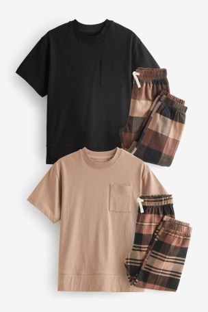Chocolate Brown Black Check Bottom Pyjamas 2 Pack 3 16yrs