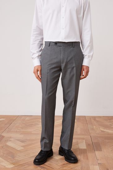 Grey Slim Machine Washable Plain Front Smart Trousers