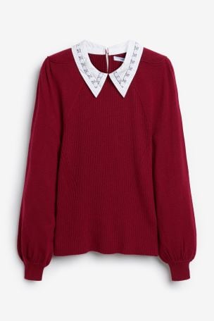 red sweater white collar